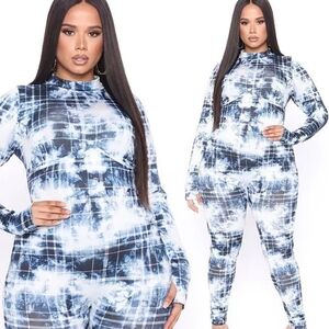 2/$30 Fashion Nova Trendy Blue Combo Tie-Dye Claudia Plaid Jumpsuit Plus Size 2X